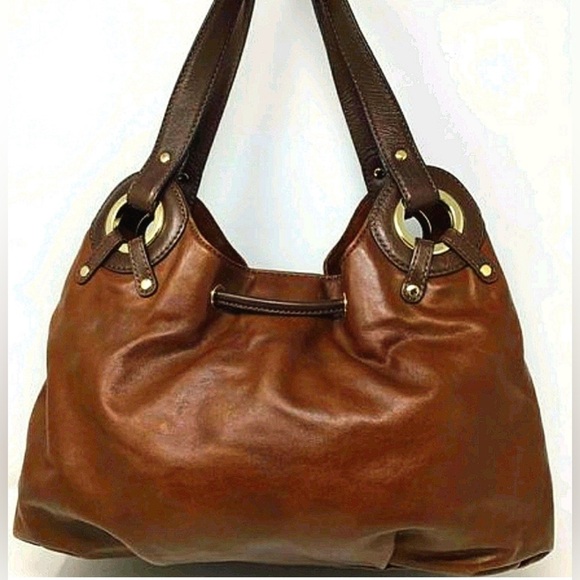 Michael Kors brown genuine leather handbag 3 big pockets EUC clean inside hobo - Picture 11 of 12